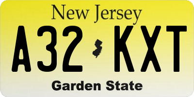 NJ license plate A32KXT