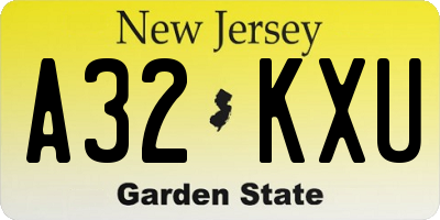 NJ license plate A32KXU