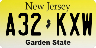 NJ license plate A32KXW
