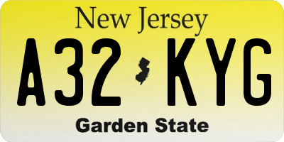 NJ license plate A32KYG