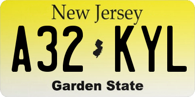 NJ license plate A32KYL
