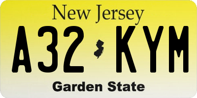 NJ license plate A32KYM