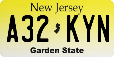 NJ license plate A32KYN