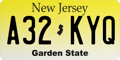 NJ license plate A32KYQ
