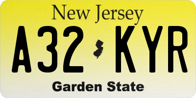 NJ license plate A32KYR