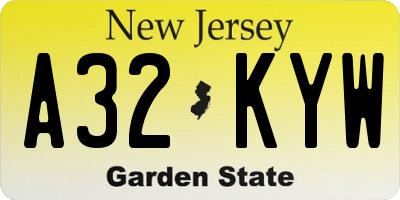 NJ license plate A32KYW
