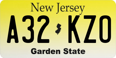 NJ license plate A32KZO