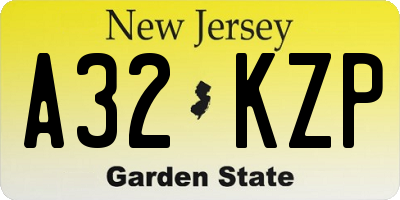 NJ license plate A32KZP