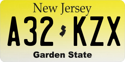 NJ license plate A32KZX