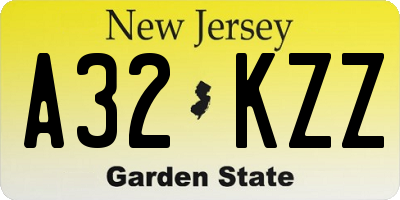 NJ license plate A32KZZ