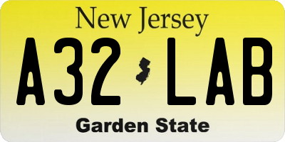 NJ license plate A32LAB