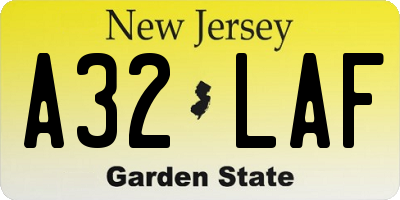 NJ license plate A32LAF