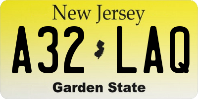 NJ license plate A32LAQ