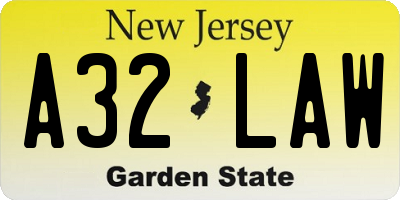 NJ license plate A32LAW