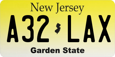 NJ license plate A32LAX