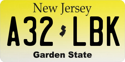NJ license plate A32LBK