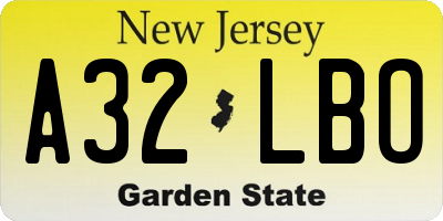 NJ license plate A32LBO