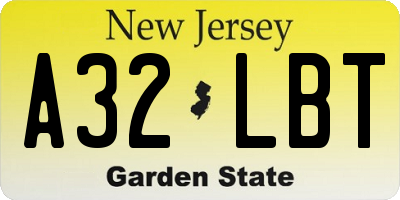 NJ license plate A32LBT