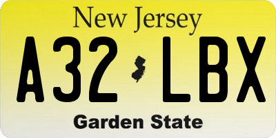 NJ license plate A32LBX