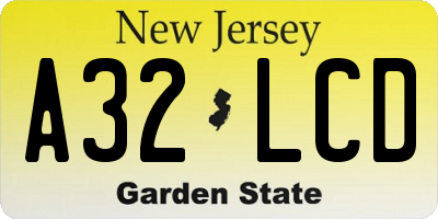 NJ license plate A32LCD