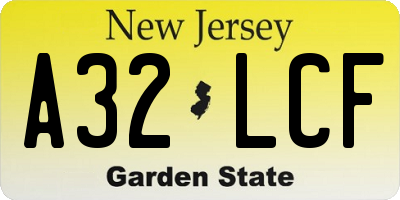 NJ license plate A32LCF