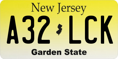 NJ license plate A32LCK