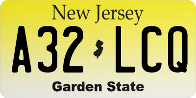 NJ license plate A32LCQ