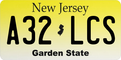 NJ license plate A32LCS