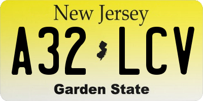 NJ license plate A32LCV