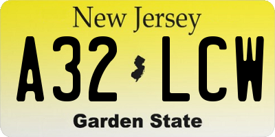 NJ license plate A32LCW