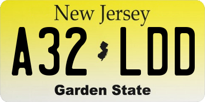 NJ license plate A32LDD