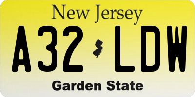 NJ license plate A32LDW