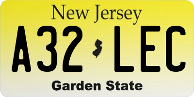 NJ license plate A32LEC