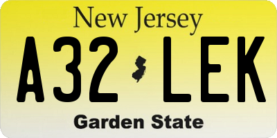 NJ license plate A32LEK