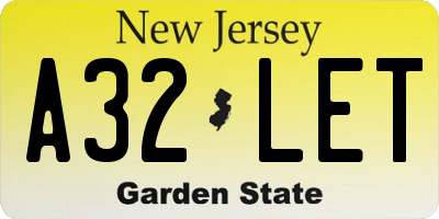 NJ license plate A32LET