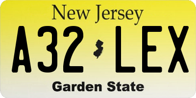 NJ license plate A32LEX
