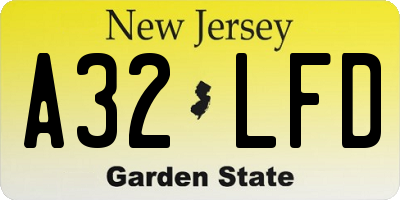 NJ license plate A32LFD