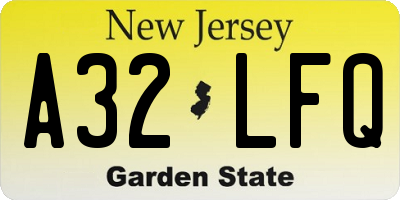 NJ license plate A32LFQ