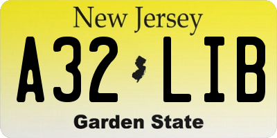 NJ license plate A32LIB