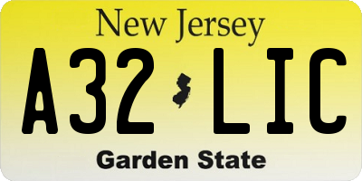 NJ license plate A32LIC