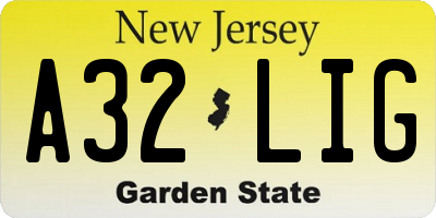 NJ license plate A32LIG