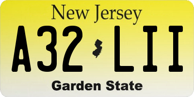 NJ license plate A32LII