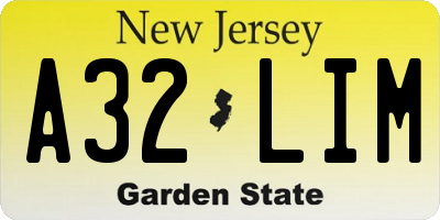 NJ license plate A32LIM
