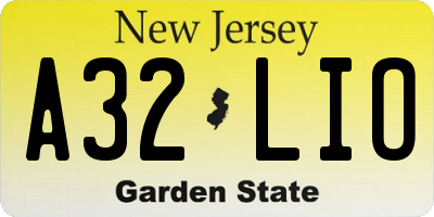 NJ license plate A32LIO