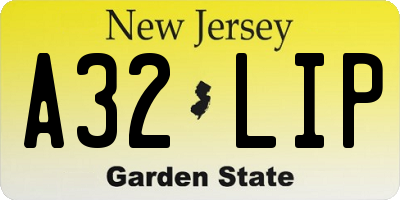 NJ license plate A32LIP