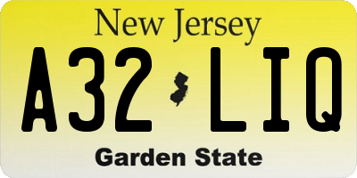 NJ license plate A32LIQ