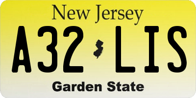 NJ license plate A32LIS