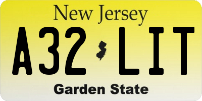 NJ license plate A32LIT