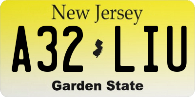 NJ license plate A32LIU