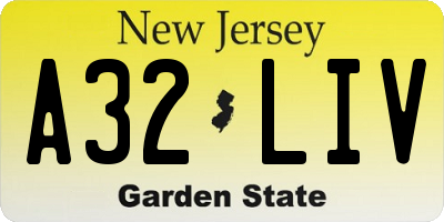 NJ license plate A32LIV